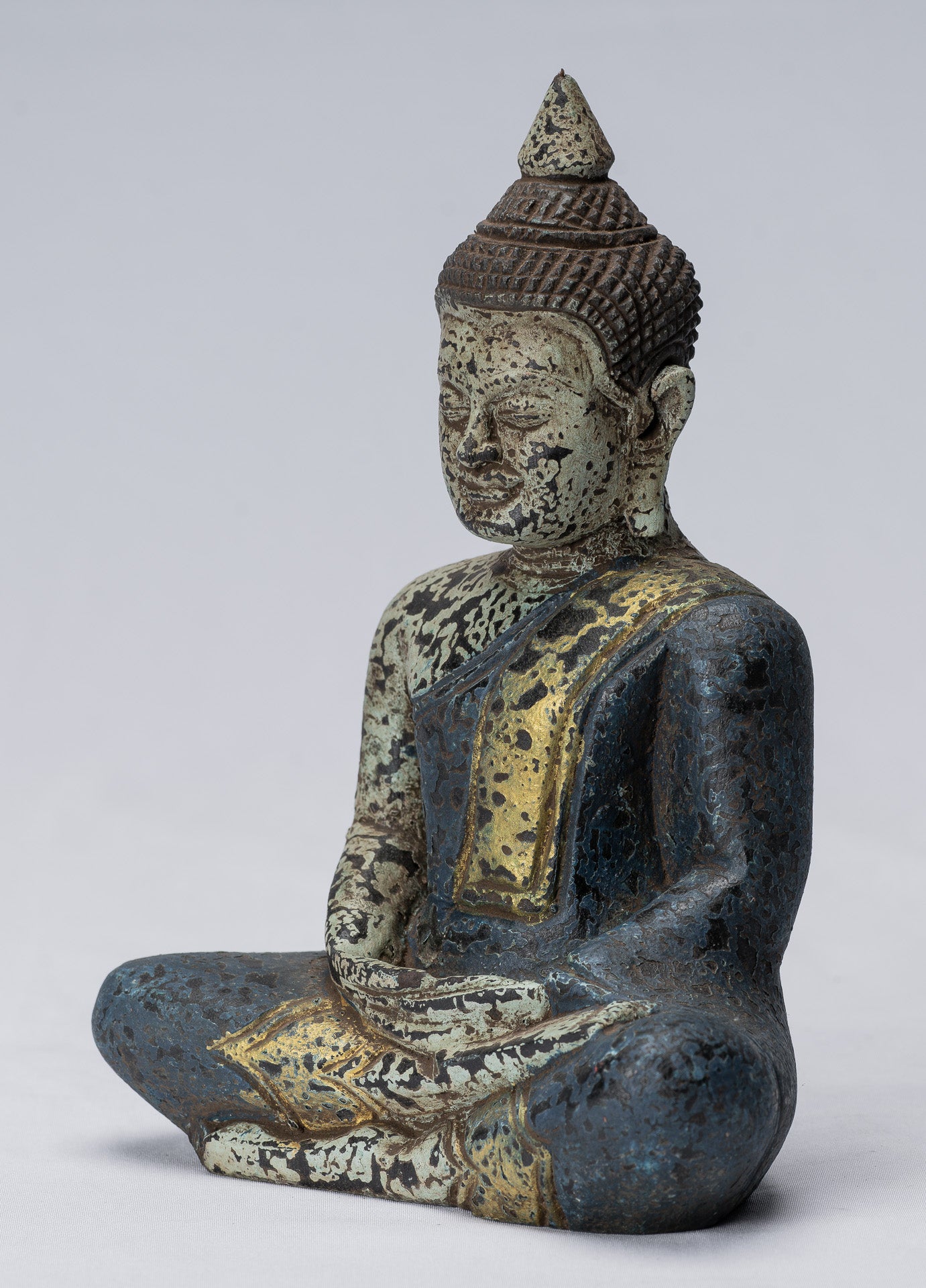 Escultura de Buda - Estatua de Buda de madera de estilo jemer antiguo Dhyana Meditation Mudra - 21 cm/8 "