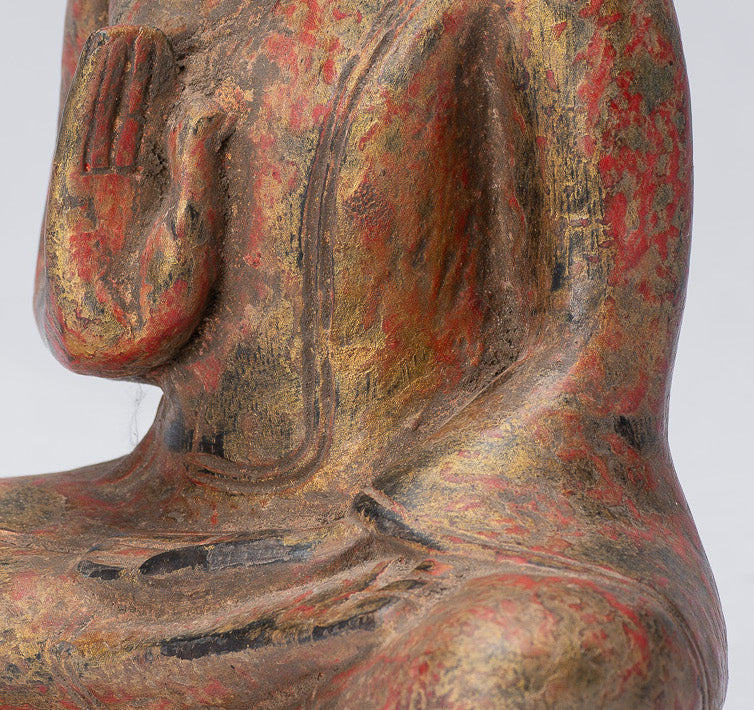 Buddha Skulptur-Buddha-Antique Khmer Style Sitzholz Buddha Statue Teaching Mudra-21cm/8 "