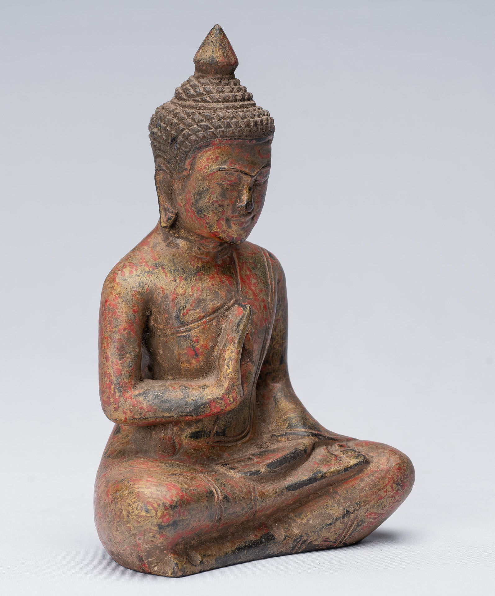 Buddha Skulptur-Buddha-Antique Khmer Style Sitzholz Buddha Statue Teaching Mudra-21cm/8 "