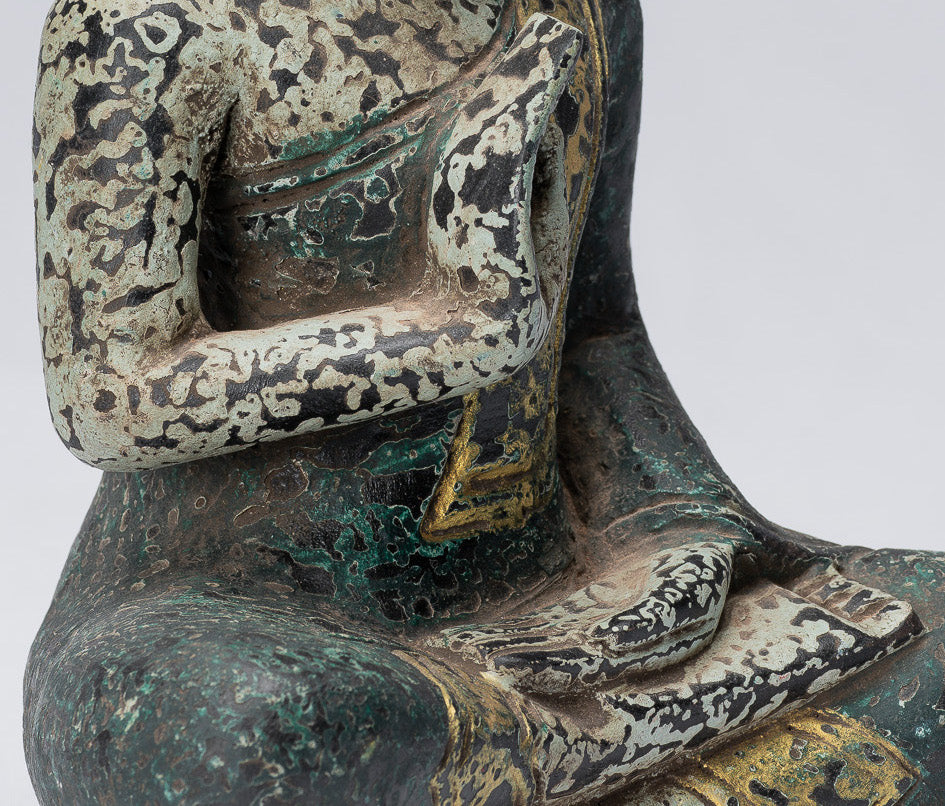 Escultura de Buda - Buda - Estatua de buda de madera de estilo jemer antiguo de estilo jemer enseñando mudra - 21 cm/8 "