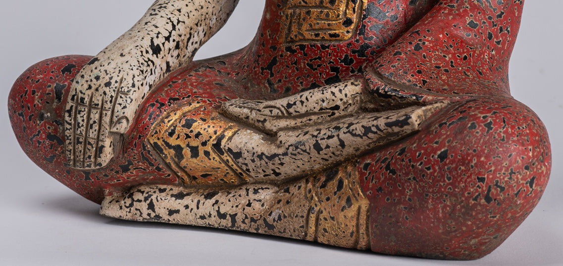 Buddha Statue - Antique Khmer Style SE Asia Seated Wood Enlightenment Buddha Statue - 34cm/14"