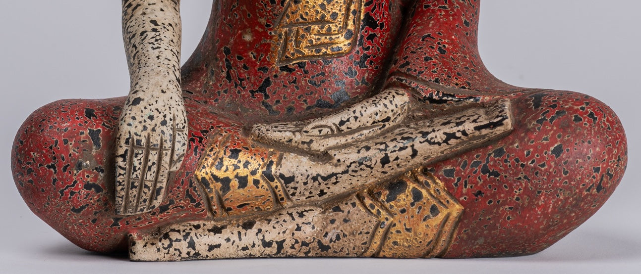 Buddha Statue - Antique Khmer Style SE Asia Seated Wood Enlightenment Buddha Statue - 34cm/14"