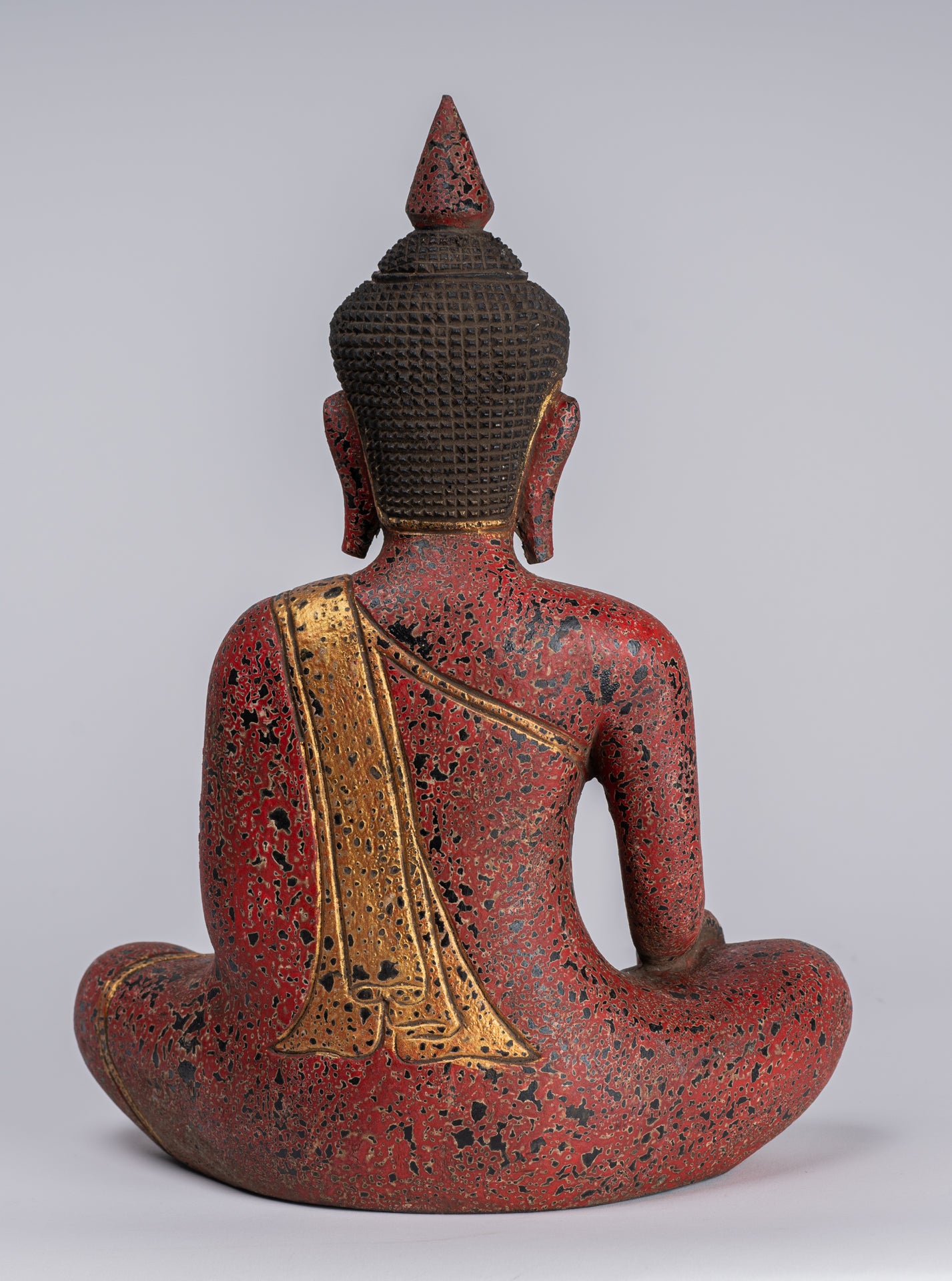 Buddha Statue - Antique Khmer Style SE Asia Seated Wood Enlightenment Buddha Statue - 33cm/13"