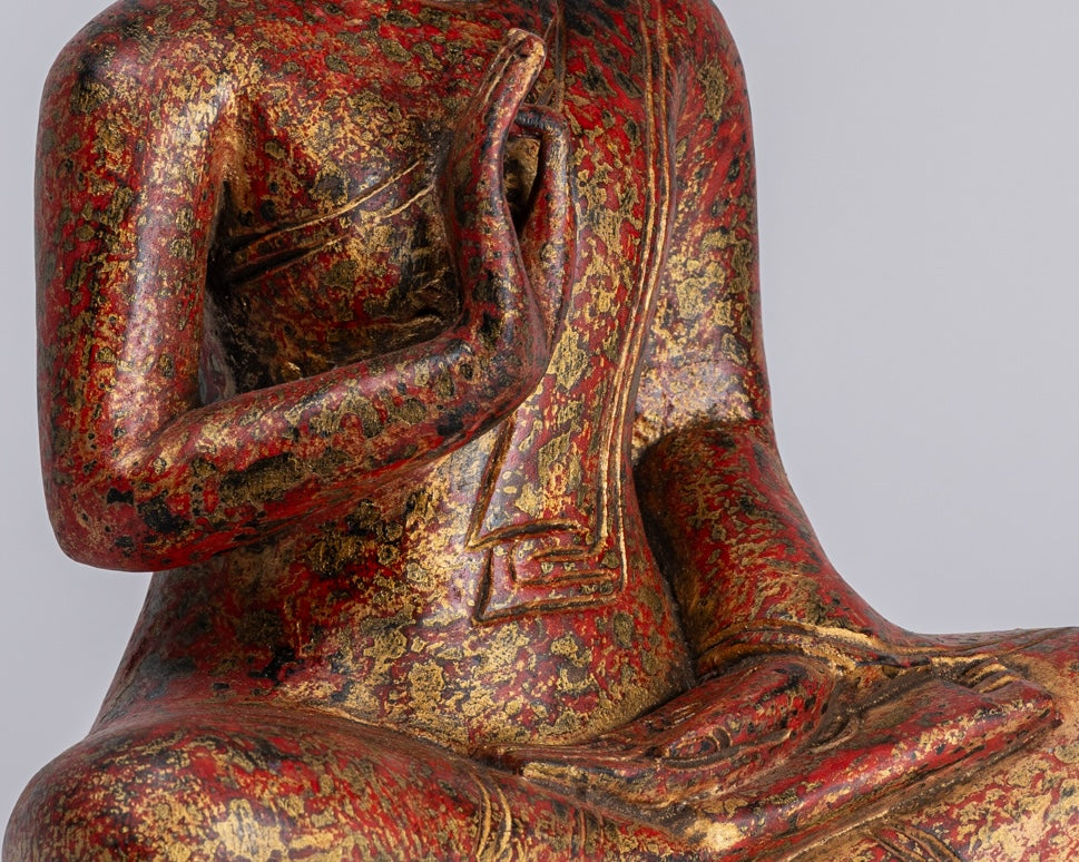 Statue di Buddha - Antique Khmer in stile Cambogia Statue Buddha seduta Insegnamento Mudra - 32 cm/13 "