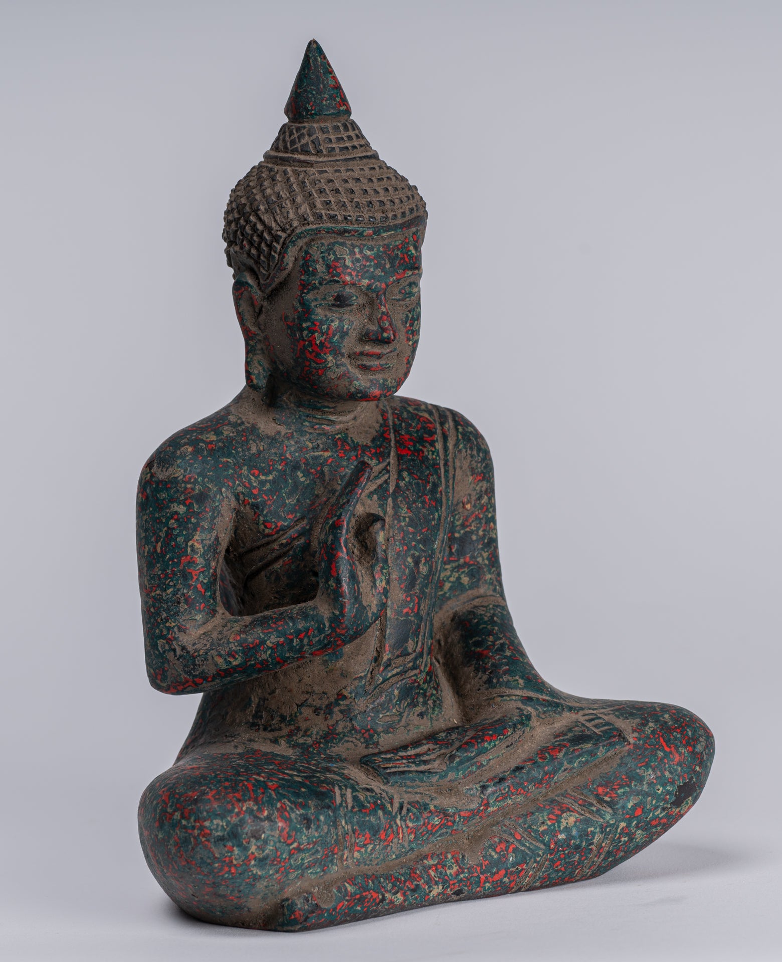 Statue di Buddha - Antique Khmer in stile Cambogia Statue Buddha seduta Insegnamento Mudra - 20 cm/8 "