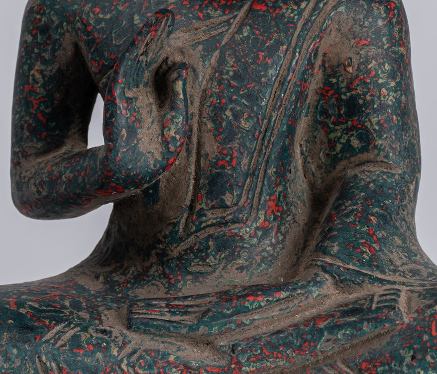 Statue di Buddha - Antique Khmer in stile Cambogia Statue Buddha seduta Insegnamento Mudra - 20 cm/8 "