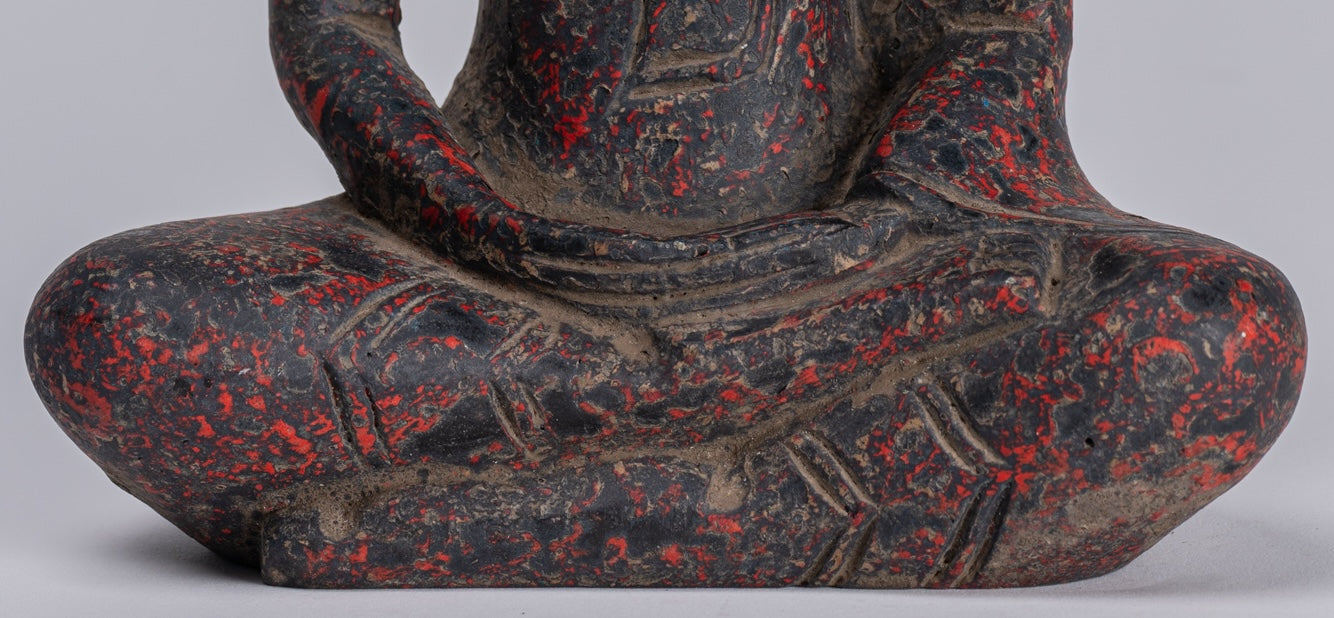 Buddha Sculpture - Antique Khmer Style Wood Seated Buddha Statue Dhyana Meditation Mudra - 20cm/8"