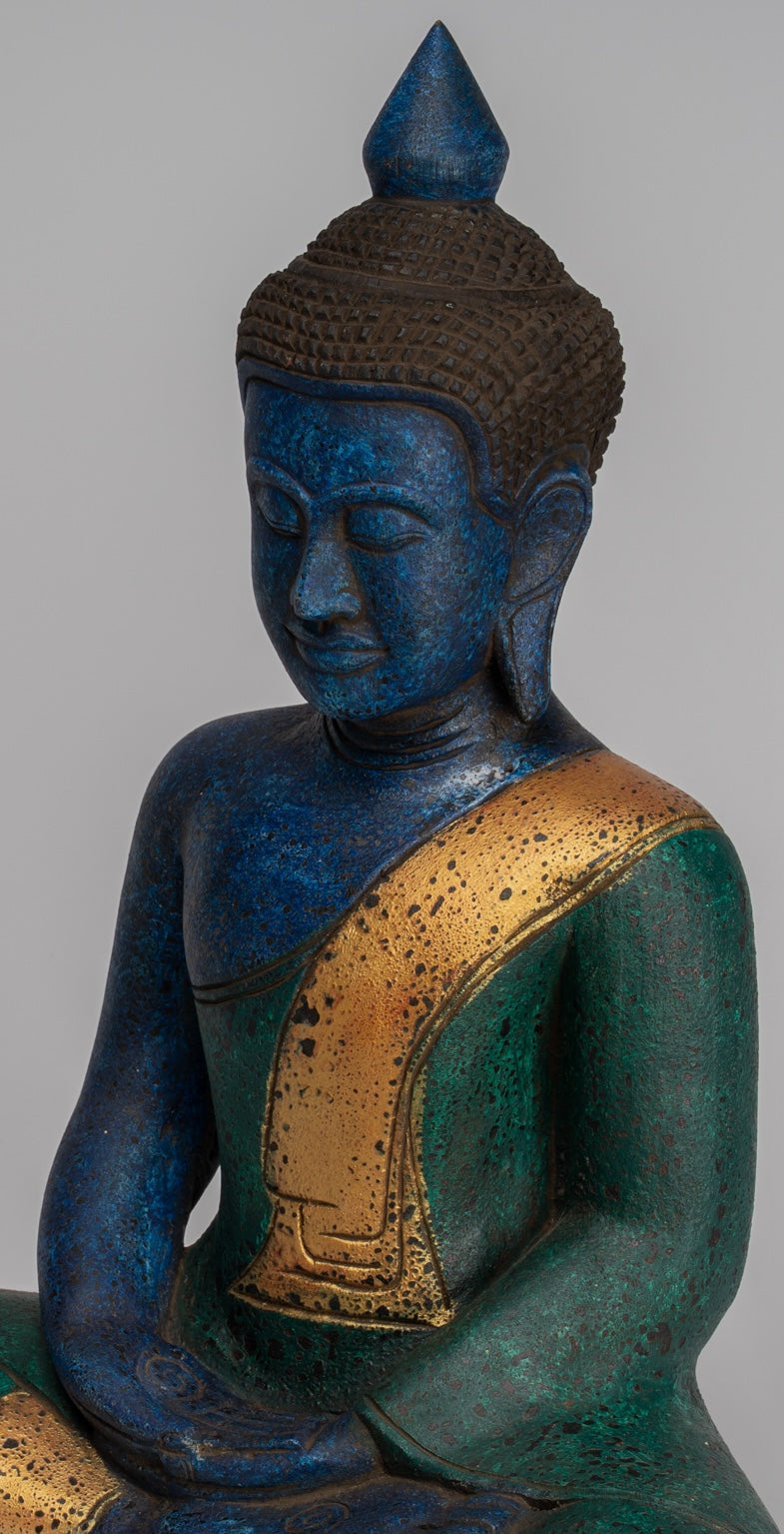 Buddha Sculpture - Antique Khmer Style Wood Seated Buddha Statue Dhyana Meditation Mudra - 46cm/18"