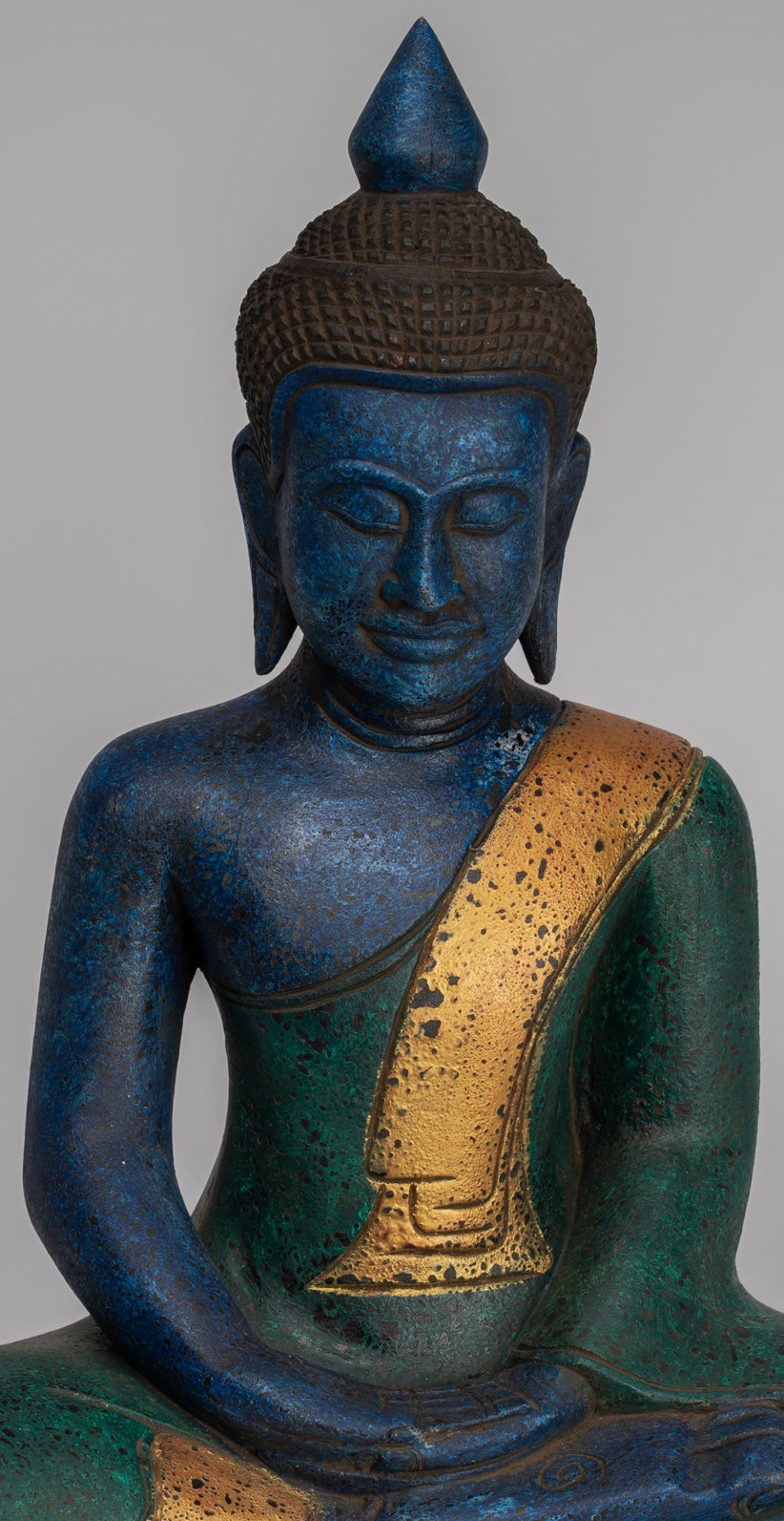 Buddha Sculpture - Antique Khmer Style Wood Seated Buddha Statue Dhyana Meditation Mudra - 46cm/18"