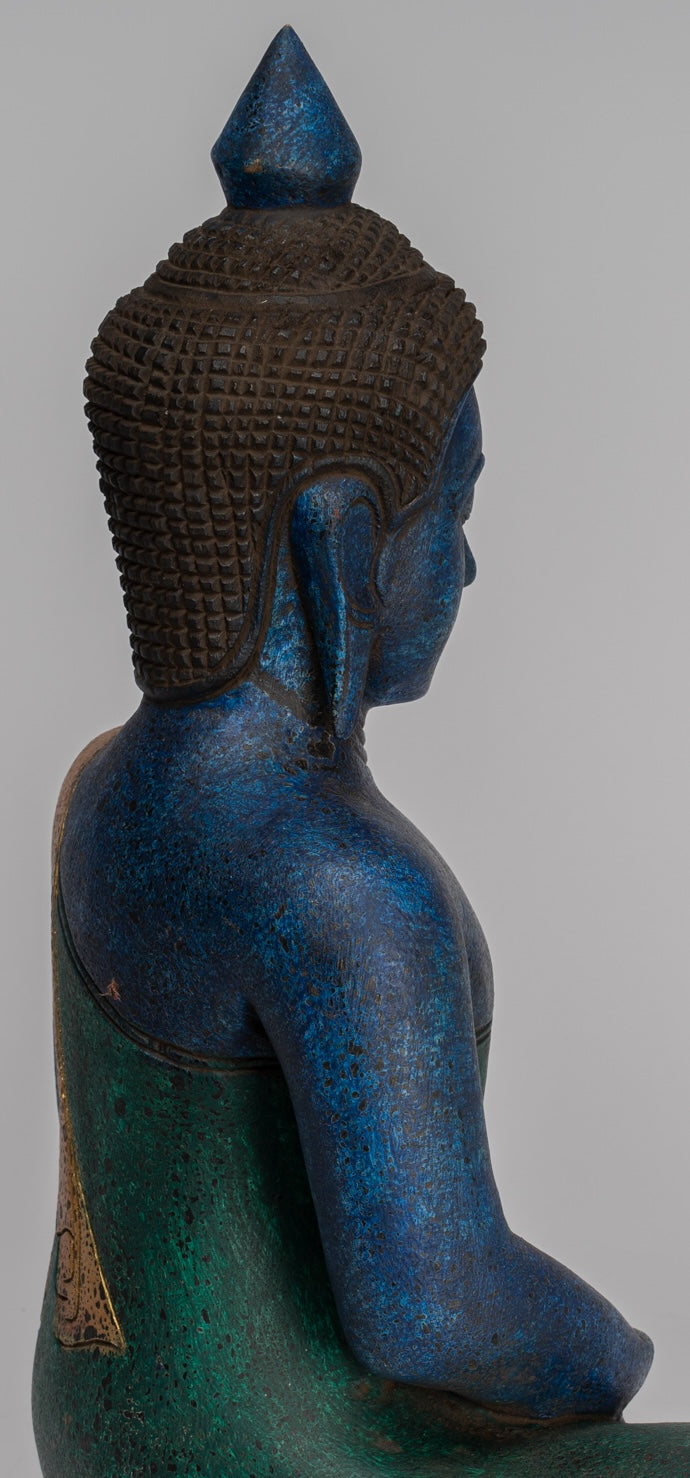 Buddha Sculpture - Antique Khmer Style Wood Seated Buddha Statue Dhyana Meditation Mudra - 46cm/18"