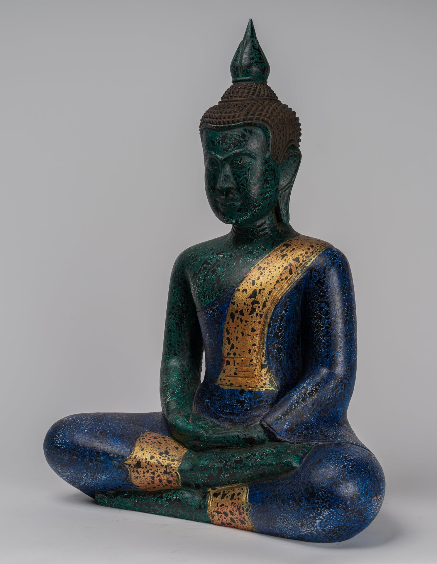 Buddha Sculpture - Antique Khmer Style Wood Seated Buddha Statue Dhyana Meditation Mudra - 54cm/22"