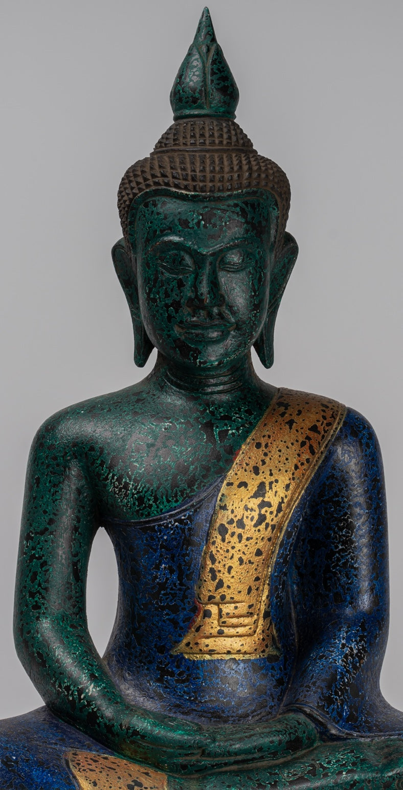 Buddha Sculpture - Antique Khmer Style Wood Seated Buddha Statue Dhyana Meditation Mudra - 54cm/22"