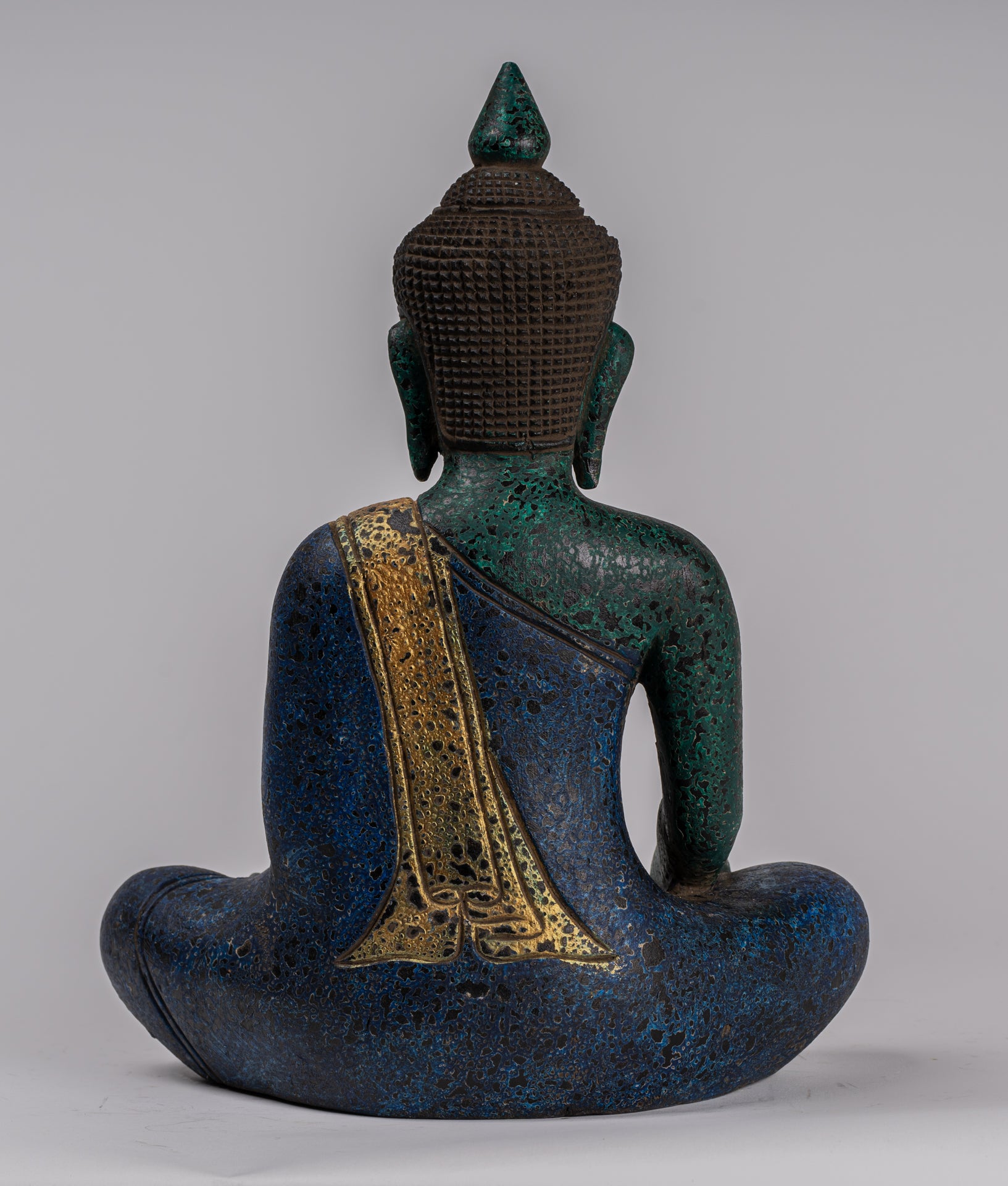 Buddha Statue - Antique Khmer Style SE Asia Seated Wood Enlightenment Buddha Statue - 32cm/13"