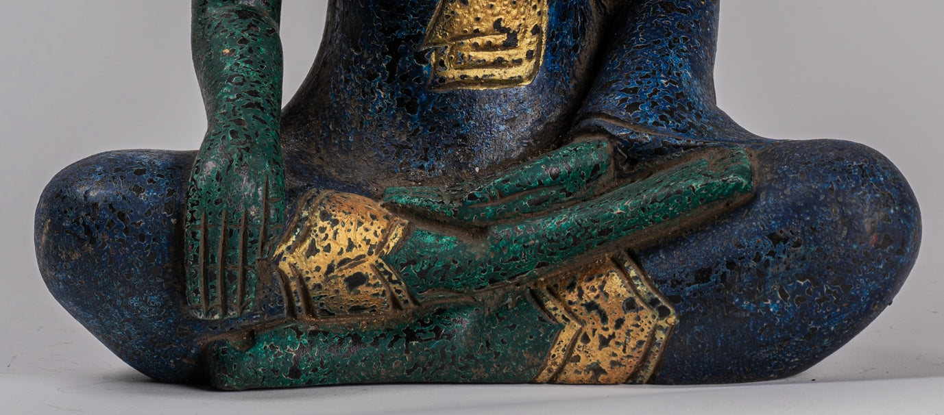 Buddha Statue - Antique Khmer Style SE Asia Seated Wood Enlightenment Buddha Statue - 32cm/13"