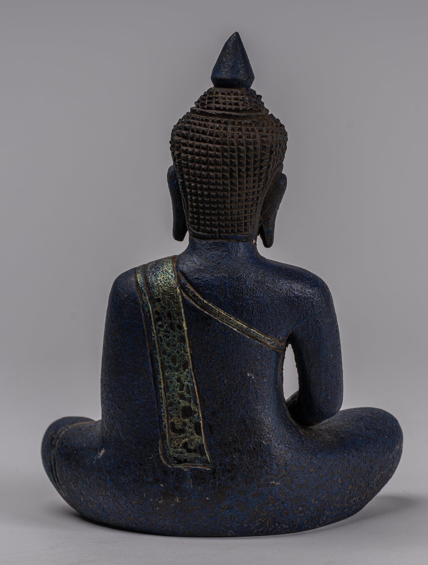 Buddha Sculpture - Antique Khmer Style Wood Seated Buddha Statue Dhyana Meditation Mudra - 21cm/8"