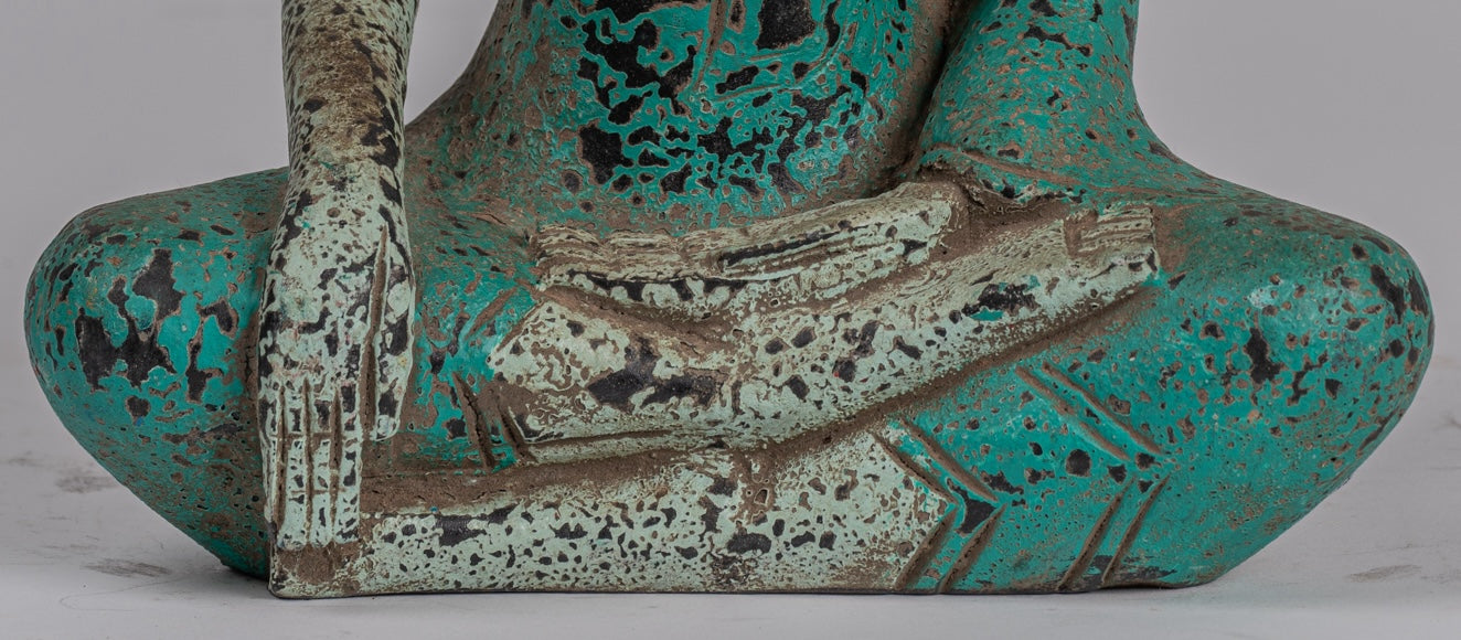 Buddha Statue - Antique Khmer Style SE Asia Seated Wood Enlightenment Buddha Statue - 26cm/10"