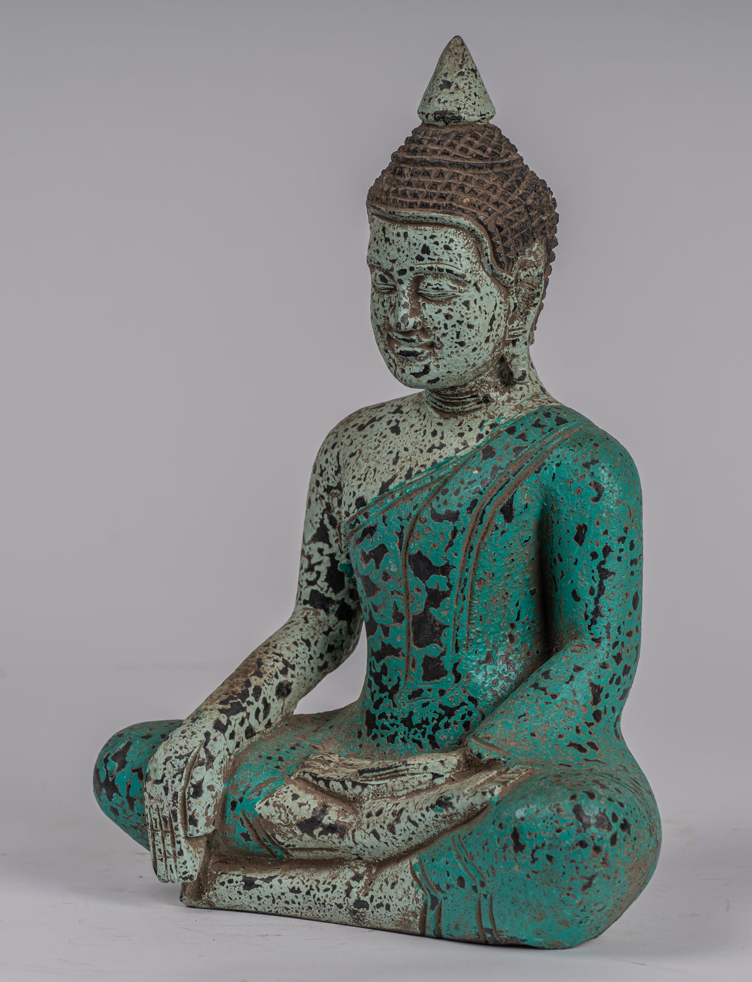 Buddha Statue - Antique Khmer Style SE Asia Seated Wood Enlightenment Buddha Statue - 26cm/10"