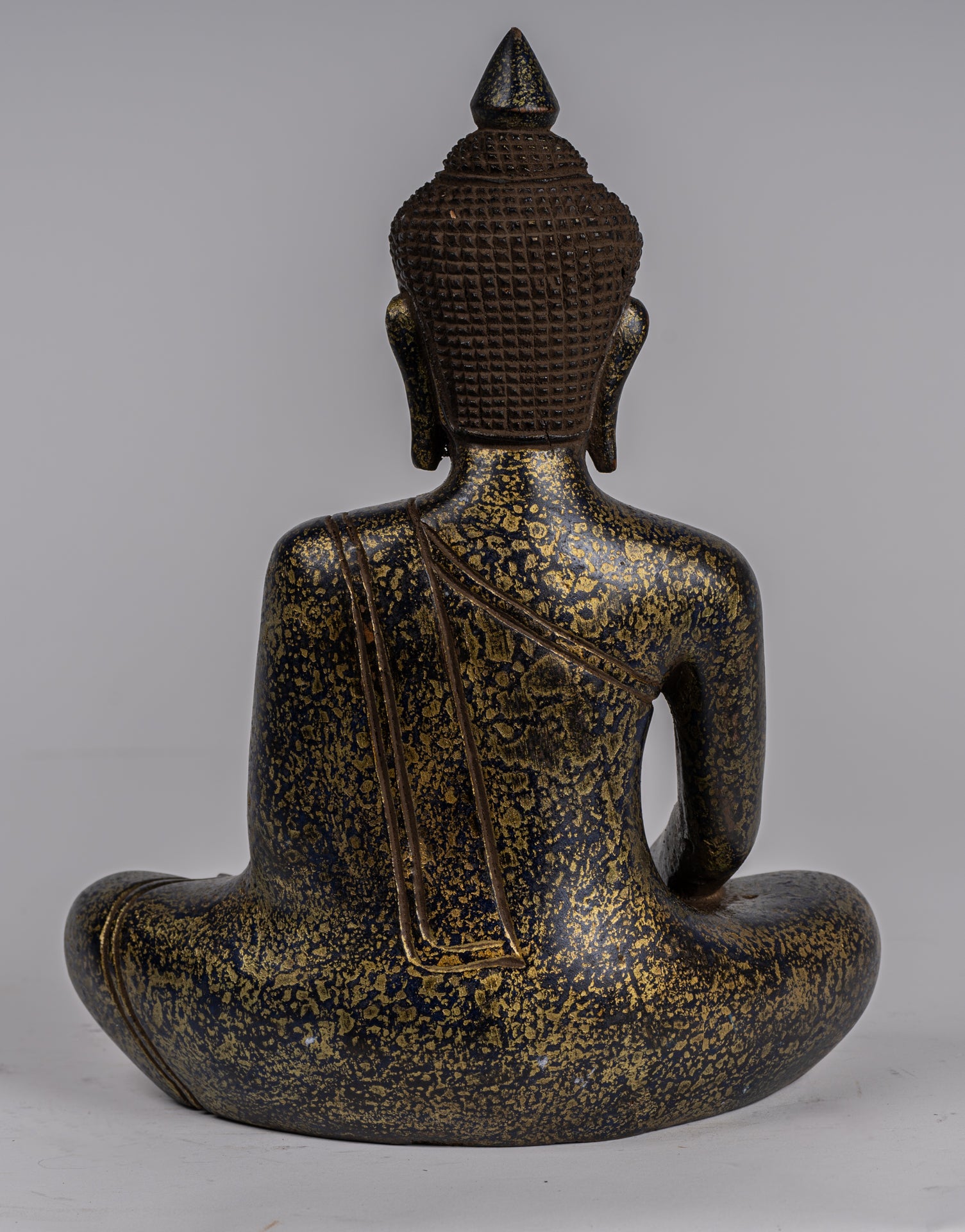 Buddha Statue - Antique Khmer Style SE Asia Seated Wood Enlightenment Buddha Statue - 26cm/10"