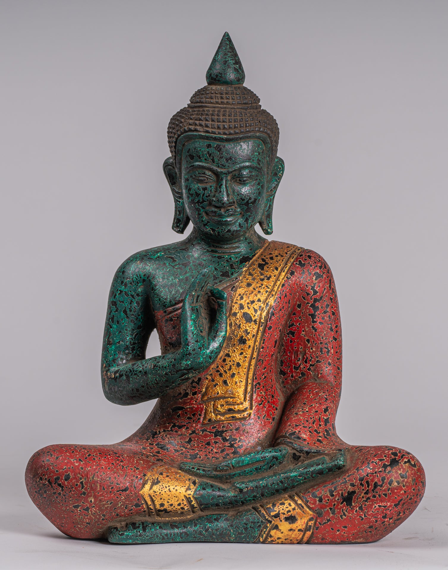Statue di Buddha - Antique Khmer in stile Cambogia Statue Buddha seduta Insegnamento Mudra - 32 cm/13 "