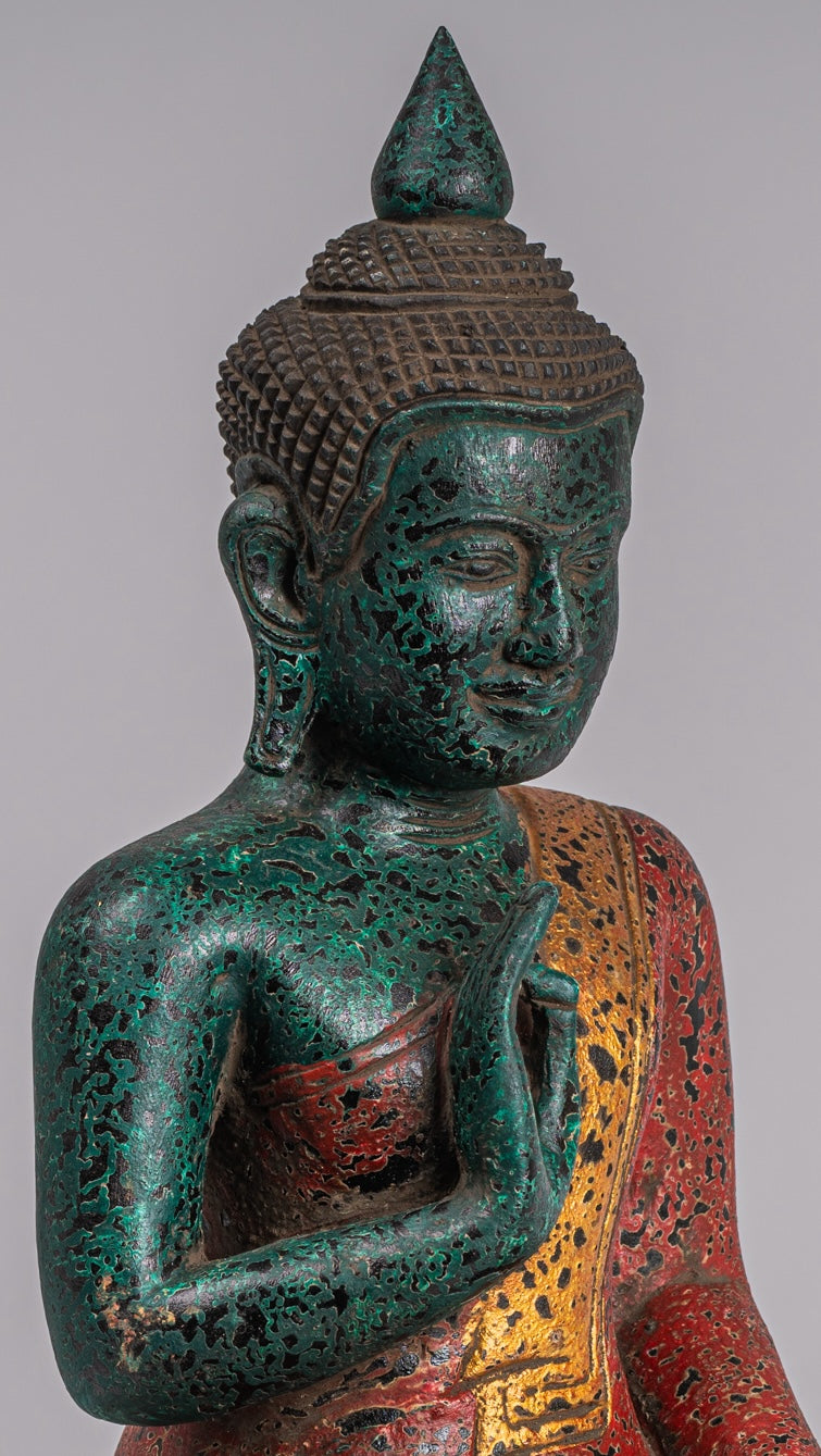 Statue di Buddha - Antique Khmer in stile Cambogia Statue Buddha seduta Insegnamento Mudra - 32 cm/13 "
