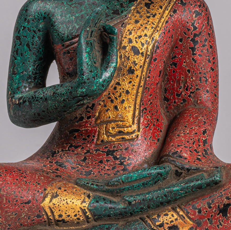Statue di Buddha - Antique Khmer in stile Cambogia Statue Buddha seduta Insegnamento Mudra - 32 cm/13 "