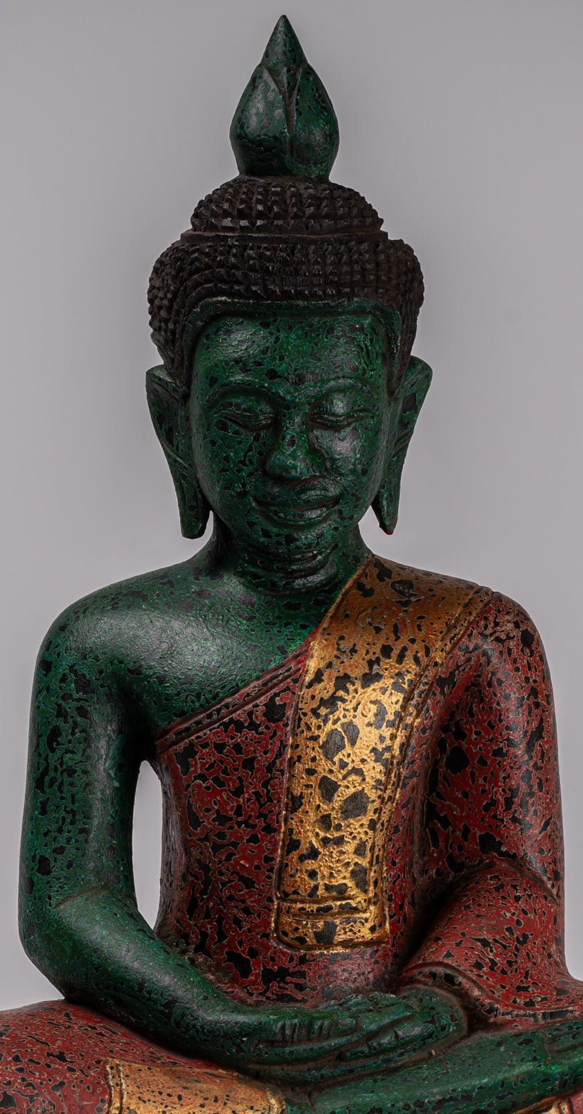 Buddha Sculpture - Antique Khmer Style Wood Seated Buddha Statue Dhyana Meditation Mudra - 47cm/19"