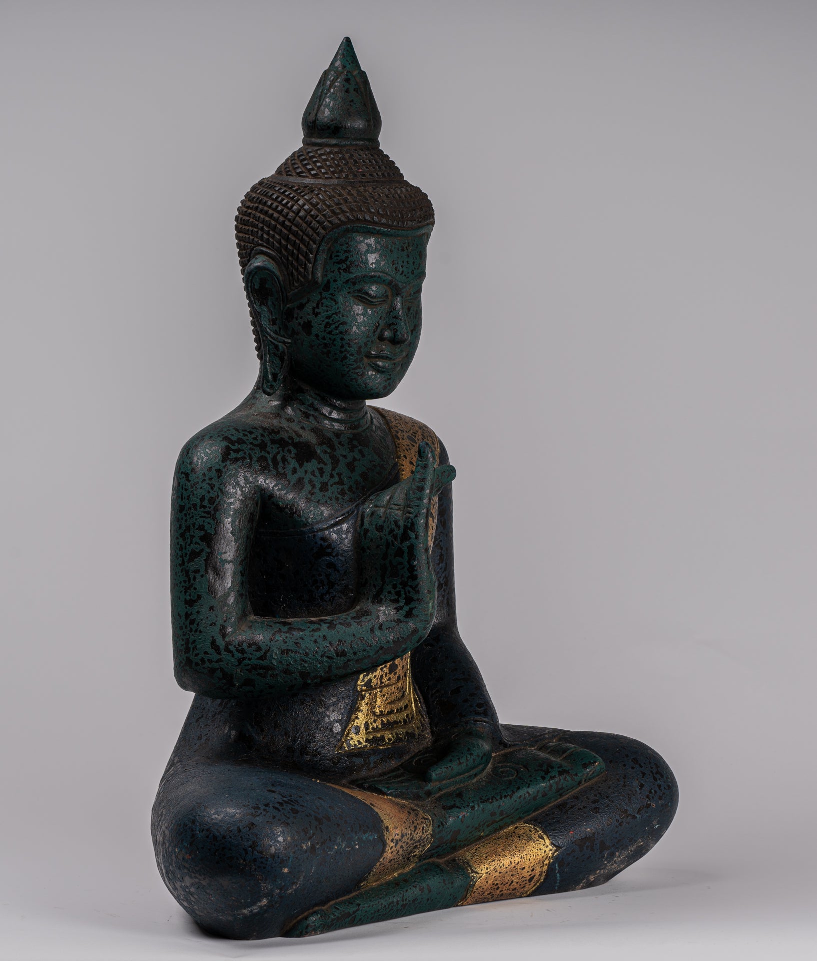 Statua Buddha - Antique Khmer in stile Cambogia Statue Buddha seduta Insegnamento Mudra - 52 cm/21 "