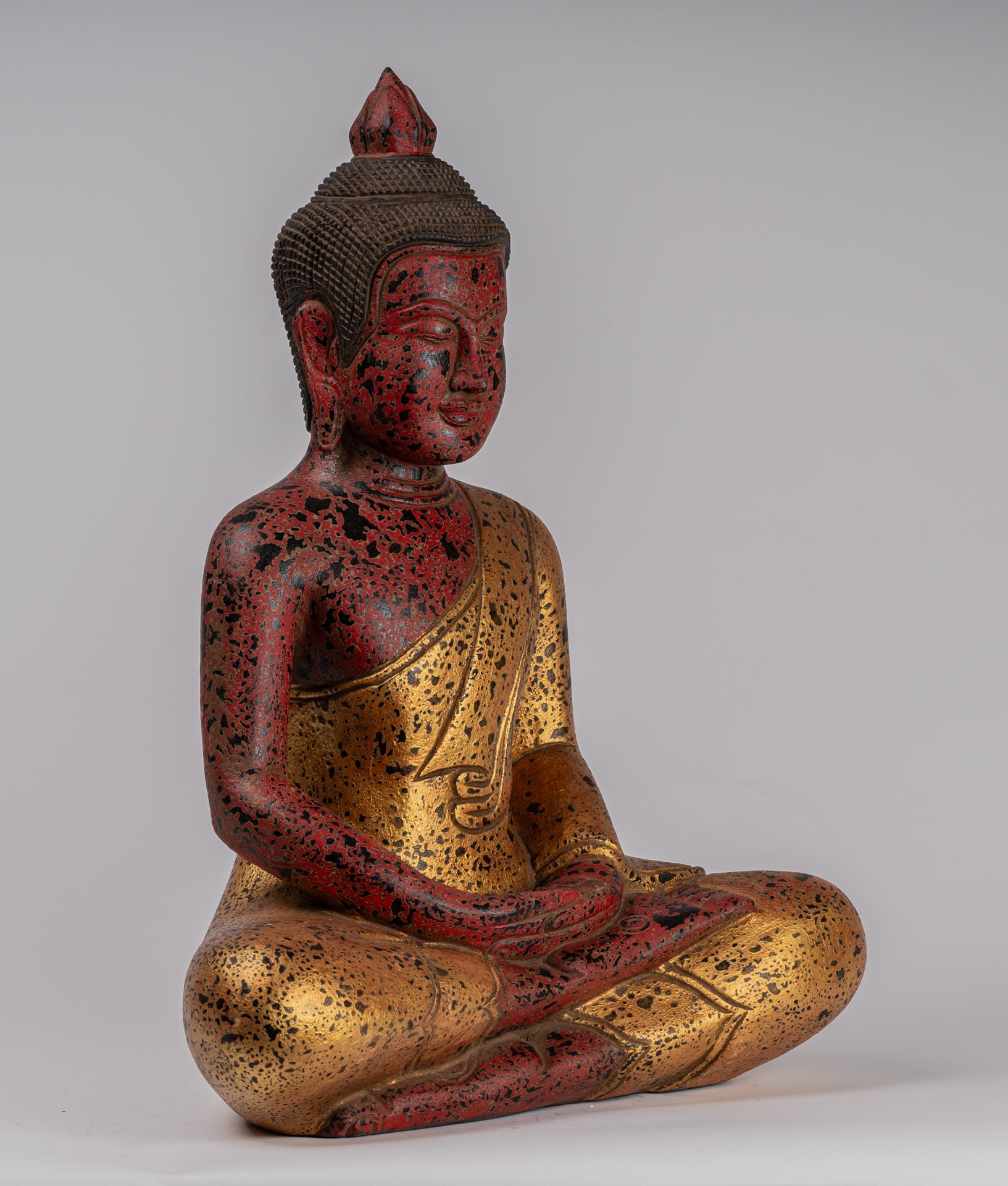 Buddha Sculpture - Antique Khmer Style Wood Seated Buddha Statue Dhyana Meditation Mudra - 51cm/20"