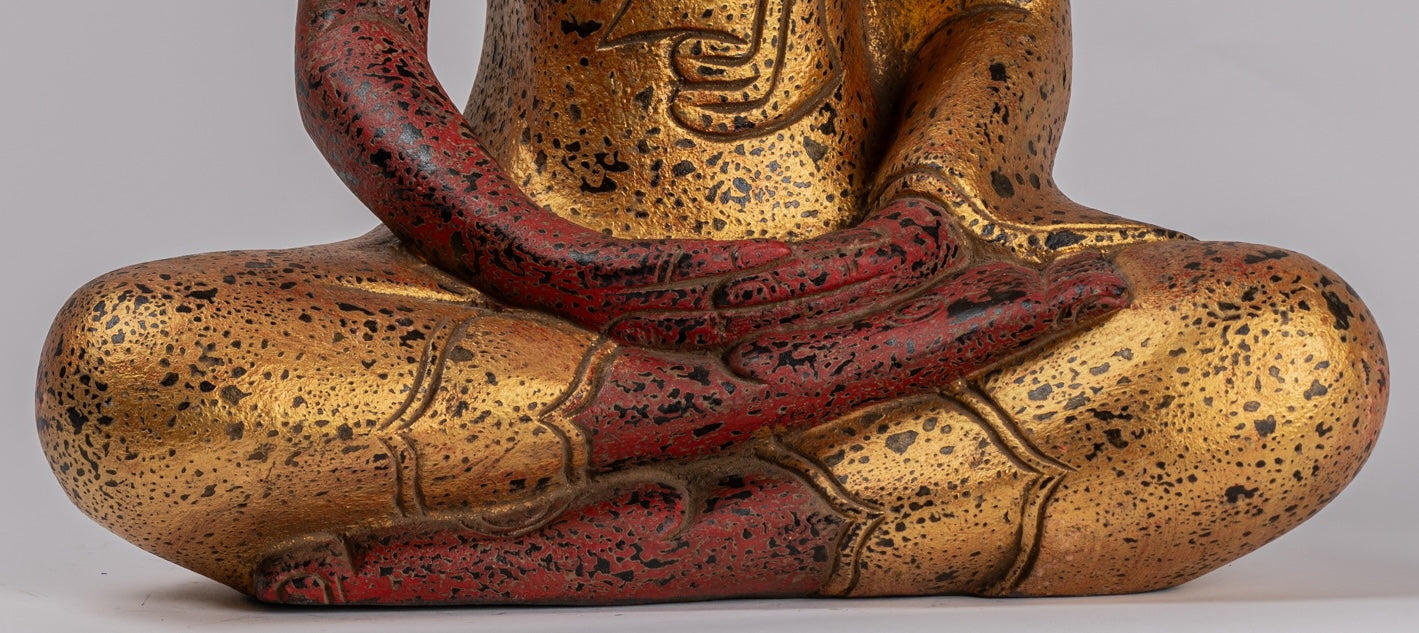 Buddha Sculpture - Antique Khmer Style Wood Seated Buddha Statue Dhyana Meditation Mudra - 51cm/20"