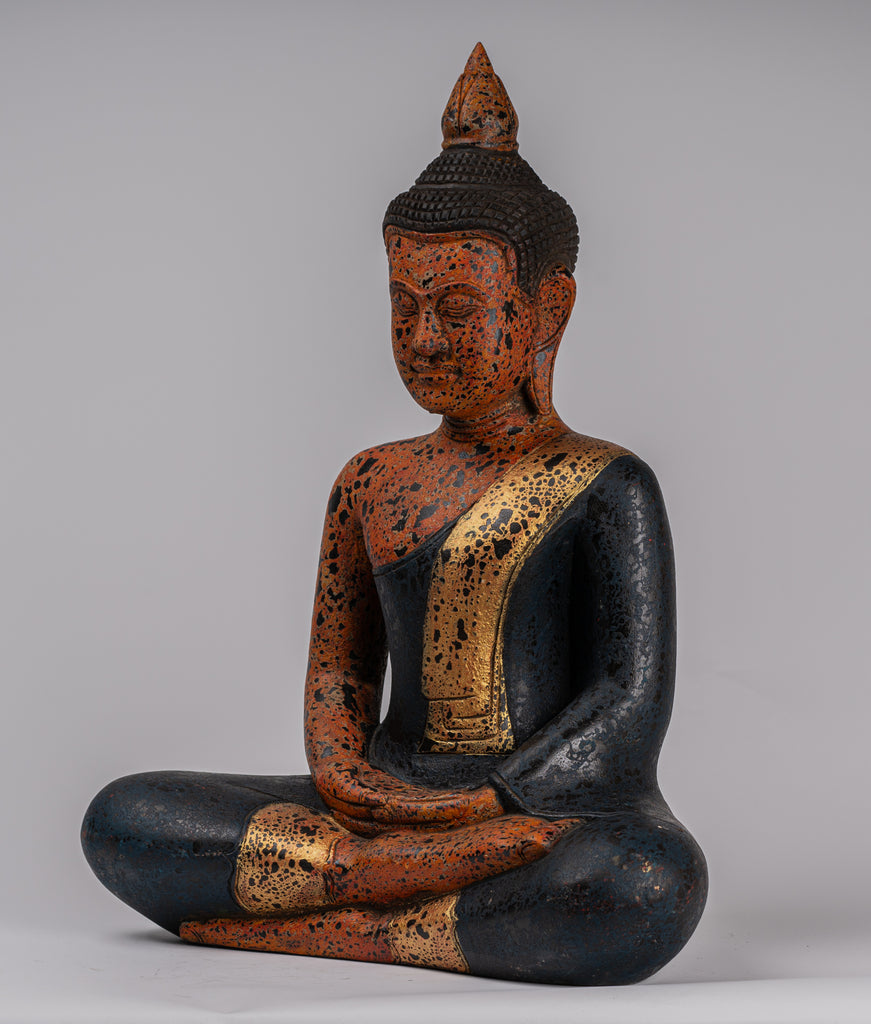 Statua di Buddha in ottone grande, 63 cm. Idolo del Buddha che tocca la  terra in ottone con lavorazione in pietra. Decorazione della stanza di  meditazione dello studio di yoga del tempio