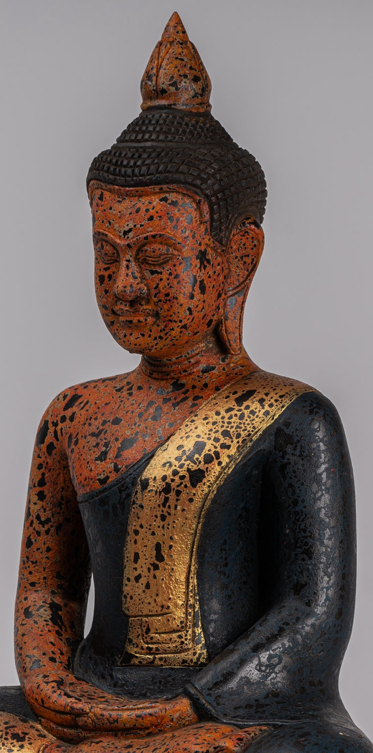 Buddha Sculpture - Antique Khmer Style Wood Seated Buddha Statue Dhyana Meditation Mudra - 52cm/21"