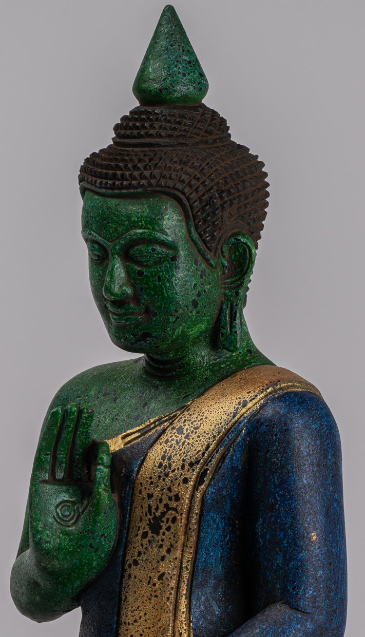 Statue di Buddha - Antique Khmer in stile Cambogia Statue Buddha seduta Insegnamento Mudra - 39 cm/16 "