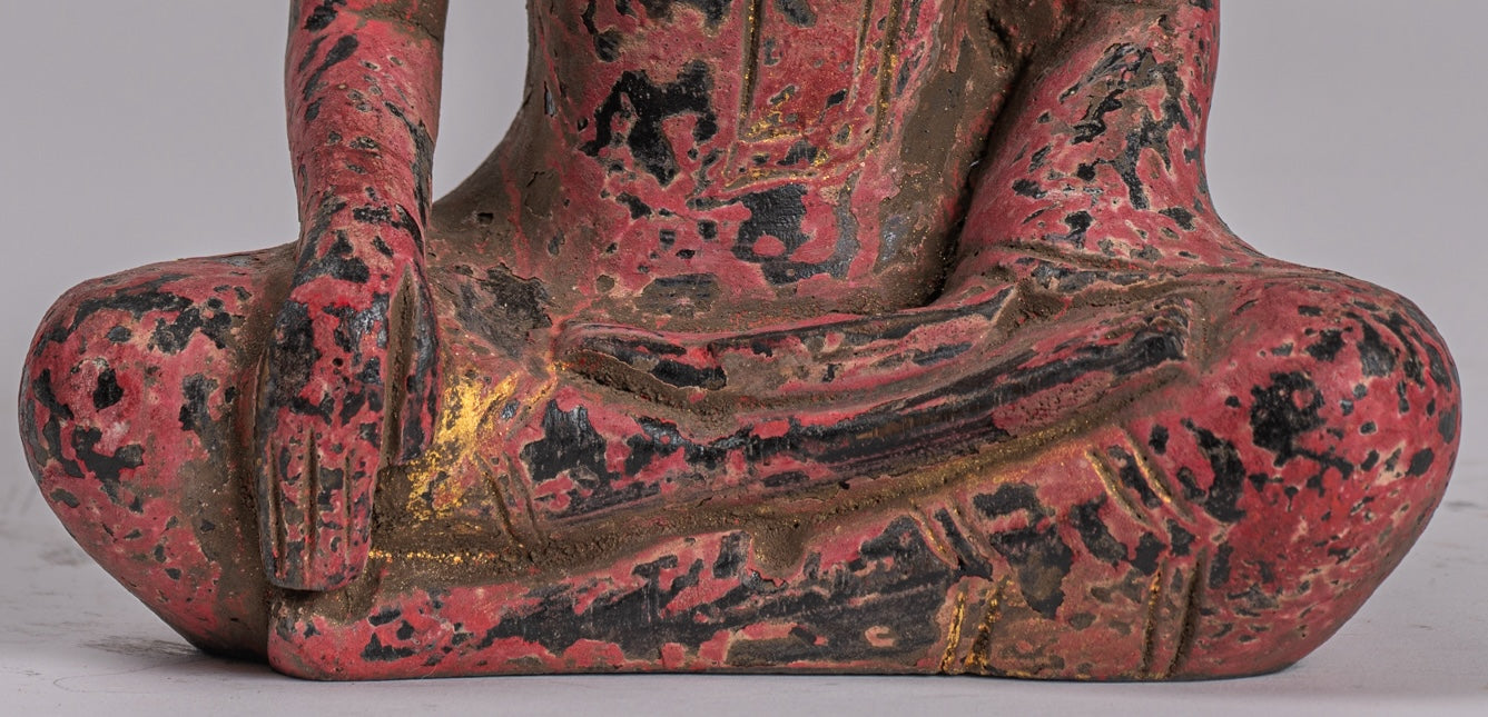 Buddha Statue - Antique Khmer Style SE Asia Seated Wood Enlightenment Buddha Statue - 21cm/8"