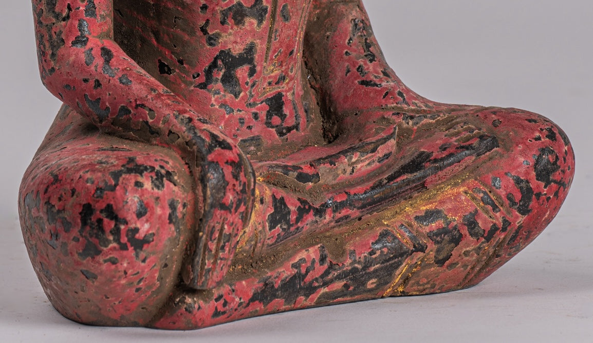 Buddha Statue - Antique Khmer Style SE Asia Seated Wood Enlightenment Buddha Statue - 21cm/8"