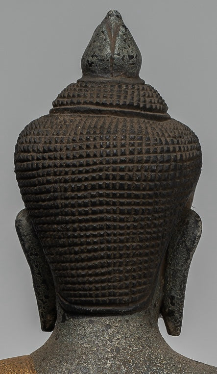 Buddha Statue - Antique Khmer Style Cambodia Seated Wood Buddha Statue Teaching Mudra - 44cm/18"