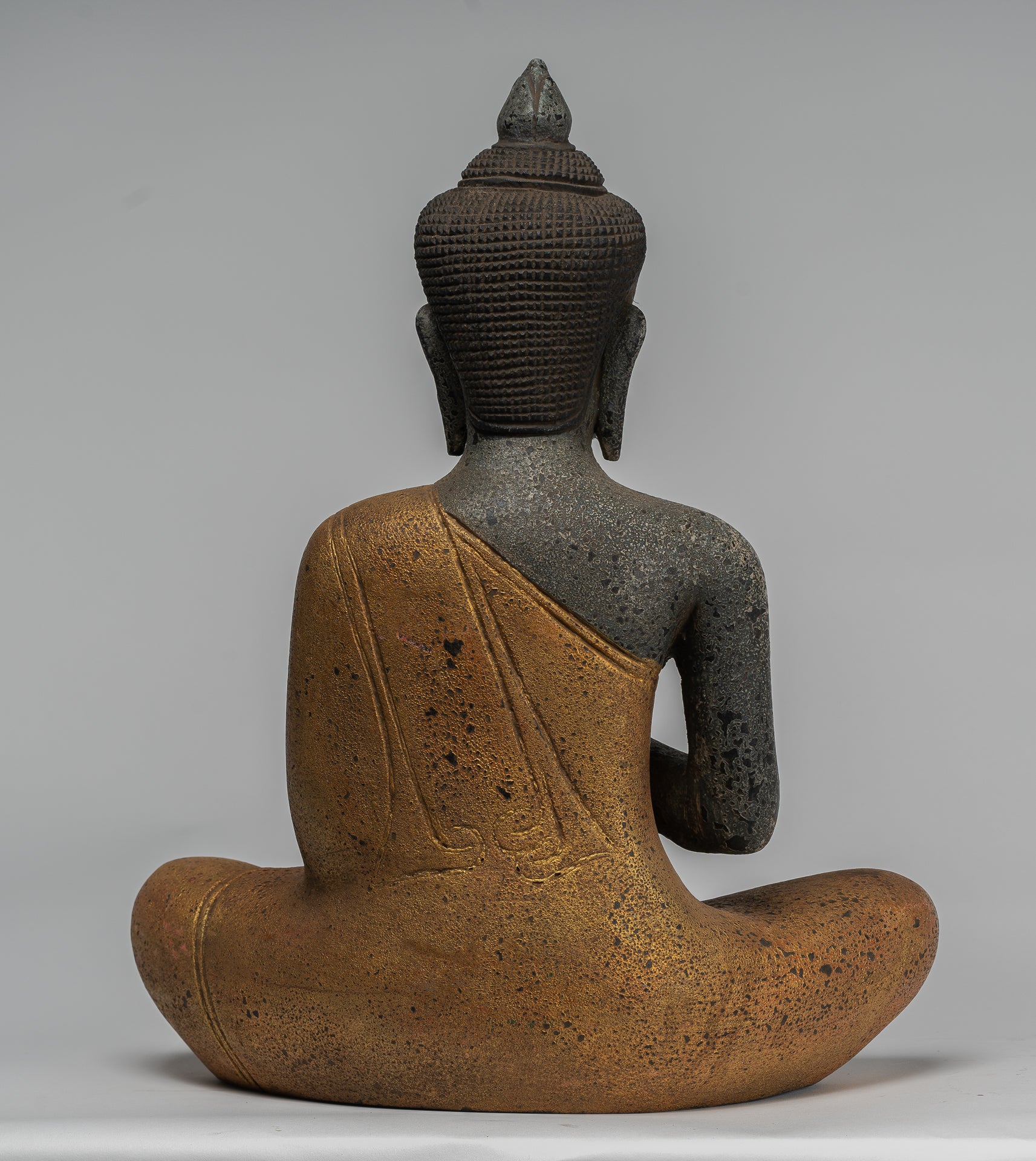 Buddha Statue - Antique Khmer Style Cambodia Seated Wood Buddha Statue Teaching Mudra - 44cm/18"