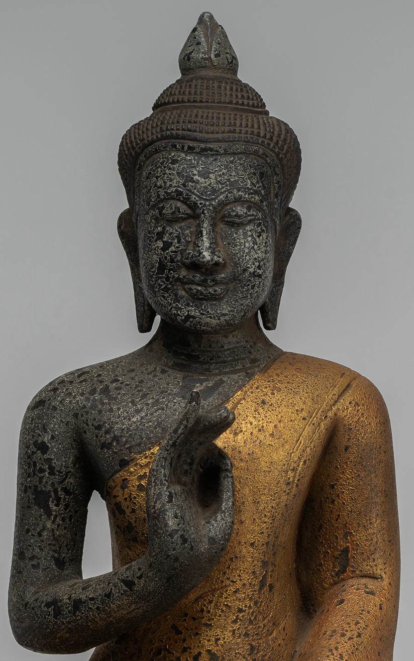 Buddha Statue - Antique Khmer Style Cambodia Seated Wood Buddha Statue Teaching Mudra - 44cm/18"