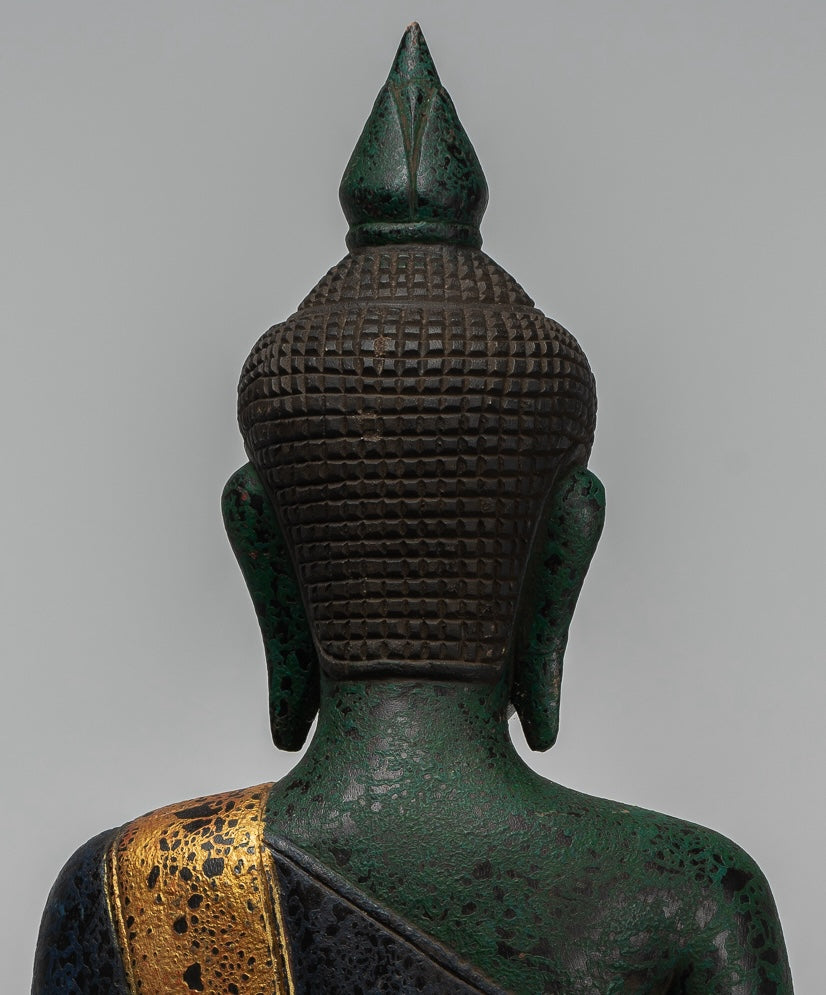 Buddha Sculpture - Antique Khmer Style Wood Seated Buddha Statue Dhyana Meditation Mudra - 54cm/22"