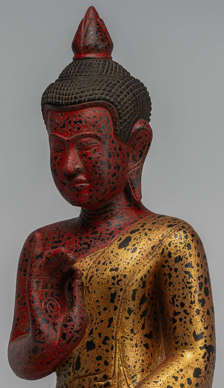 Buddha Statue - Antique Khmer Style Cambodia Seated Wood Buddha Statue Teaching Mudra - 52cm/21"