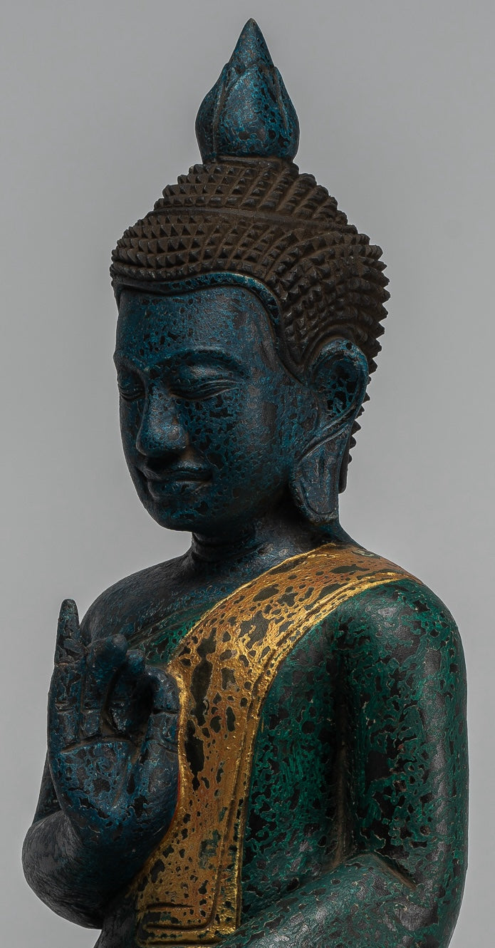 Buddha Statue - Antique Khmer Style Cambodia Seated Wood Buddha Statue Teaching Mudra - 47cm/19"