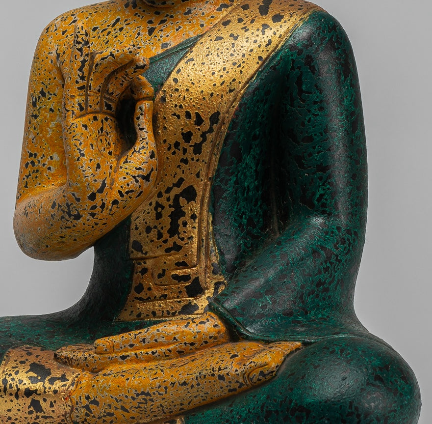 Buddha Statue - Antique Khmer Style Cambodia Seated Wood Buddha Statue Teaching Mudra - 54cm/22"