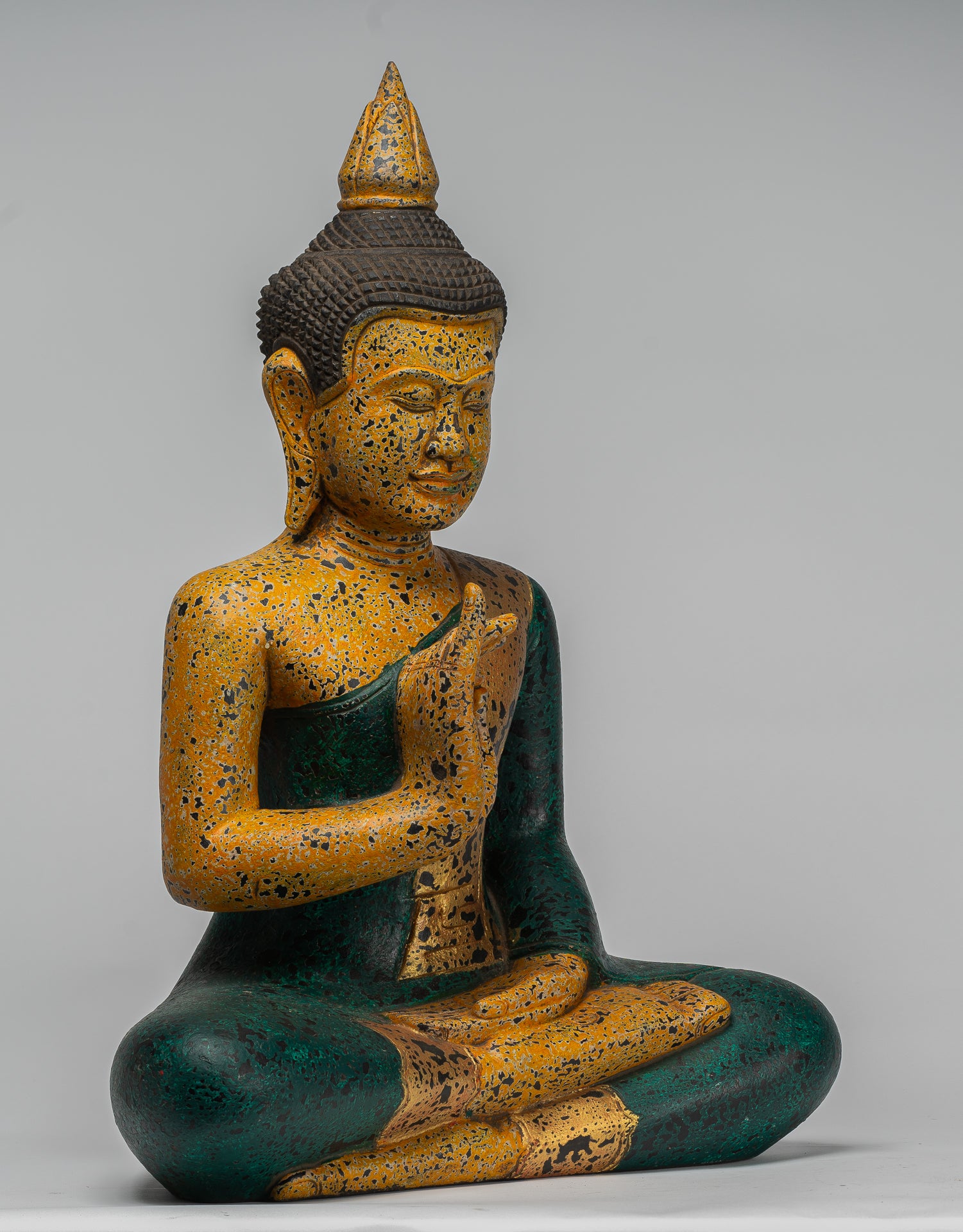 Buddha Statue - Antique Khmer Style Cambodia Seated Wood Buddha Statue Teaching Mudra - 54cm/22"