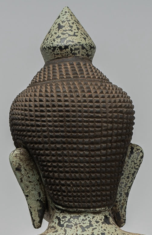 Buddha Statue - Antique Khmer Style Cambodia Seated Wood Buddha Statue Teaching Mudra - 44cm/18"