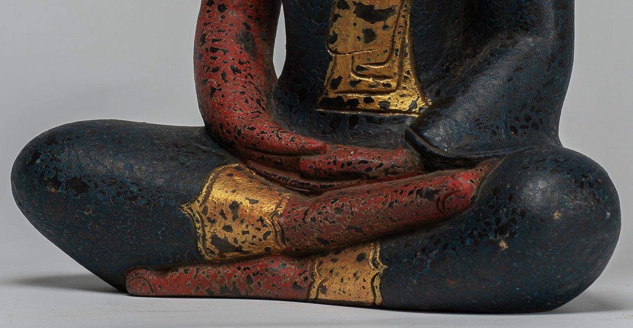 Escultura de Buda - Estatua de Buda Sentada de madera de estilo jemer antiguo Dhyana Meditation Mudra - 40 cm/16 "