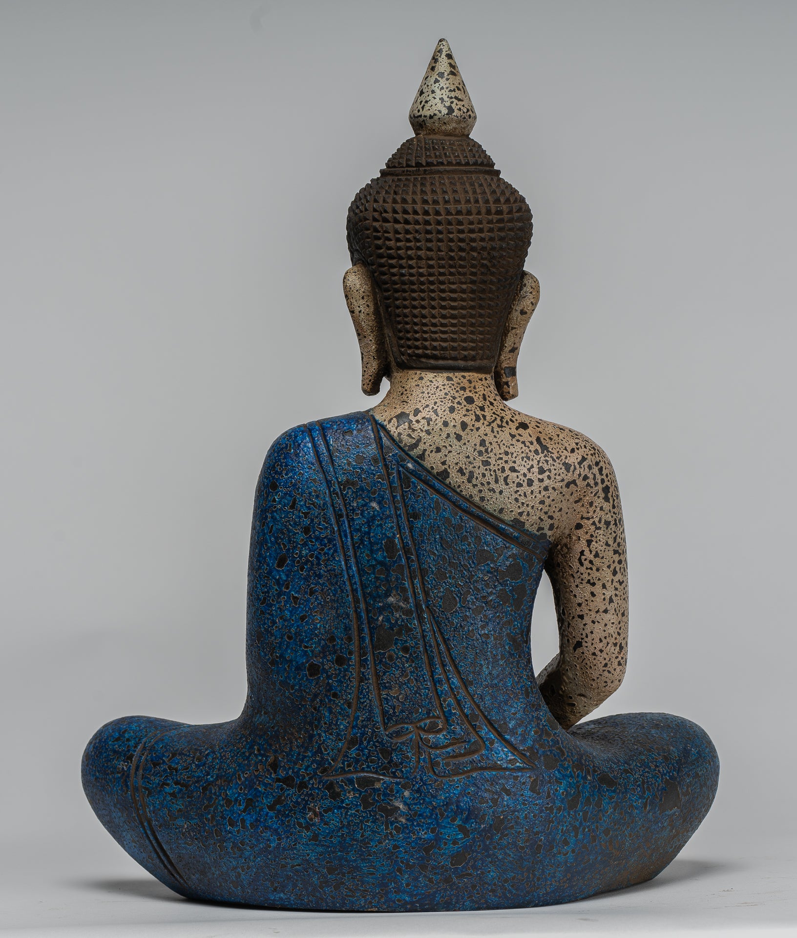 Buddha Sculpture - Antique Khmer Style Wood Seated Buddha Statue Dhyana Meditation Mudra - 33cm/13"