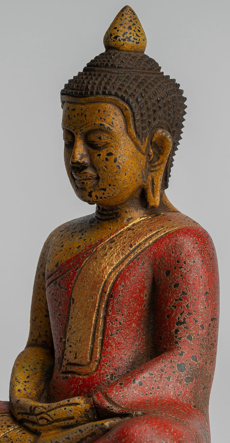 Escultura de Buda - Estatua de Buda Sentada de madera de estilo jemer antiguo Dhyana Meditation Mudra - 27 cm/11 "