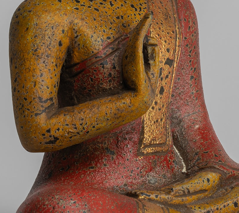 Estatua de Buda - Estatua de Buda de Madera Antigua de Camboya Camboya enseñando Mudra - 27 cm/11 "