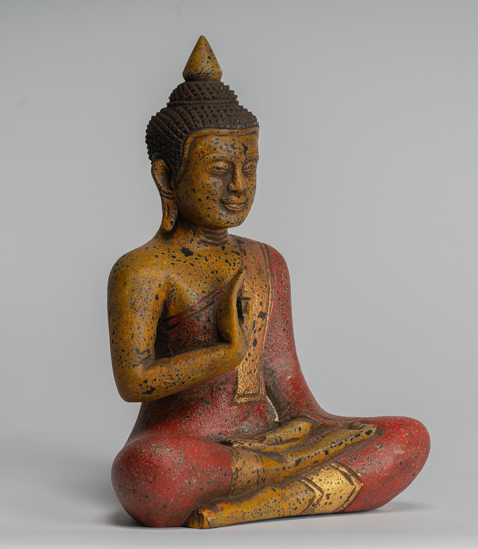 Estatua de Buda - Estatua de Buda de Madera Antigua de Camboya Camboya enseñando Mudra - 27 cm/11 "