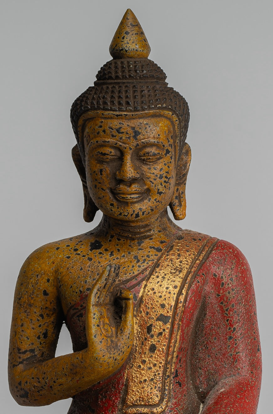 Estatua de Buda - Estatua de Buda de Madera Antigua de Camboya Camboya enseñando Mudra - 27 cm/11 "