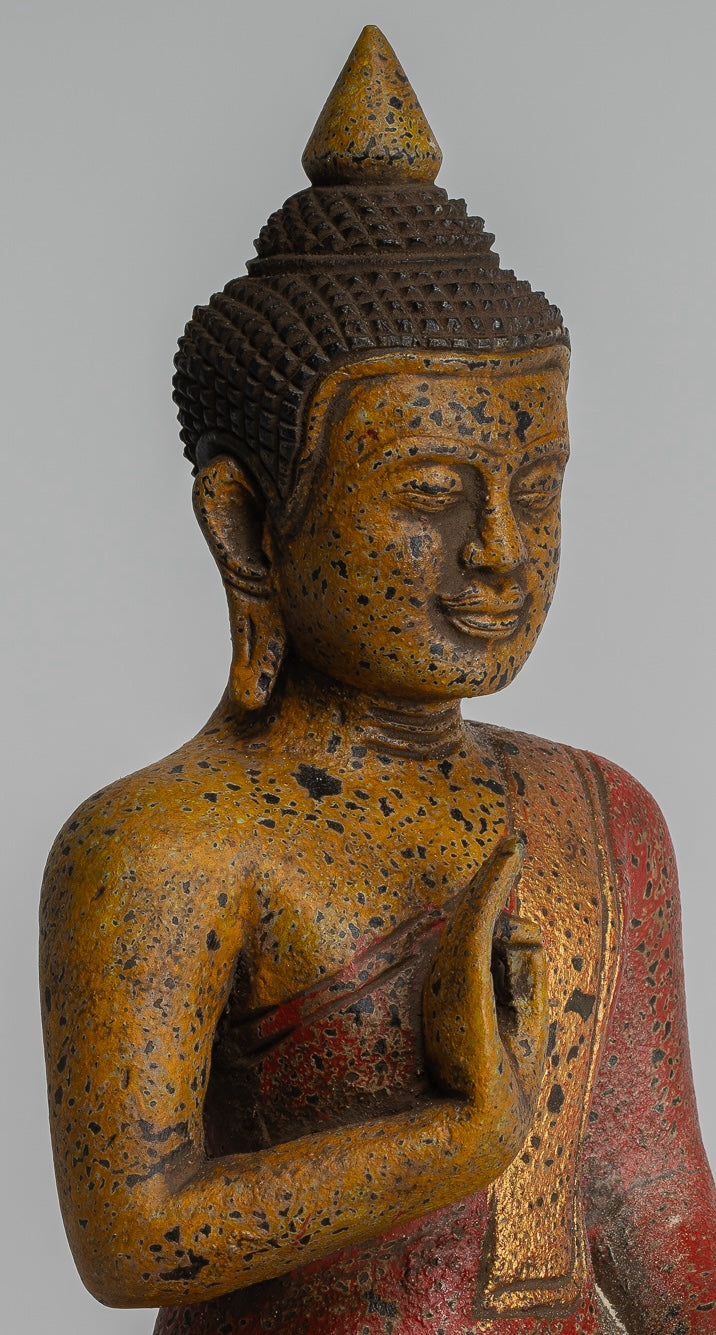 Estatua de Buda - Estatua de Buda de Madera Antigua de Camboya Camboya enseñando Mudra - 27 cm/11 "